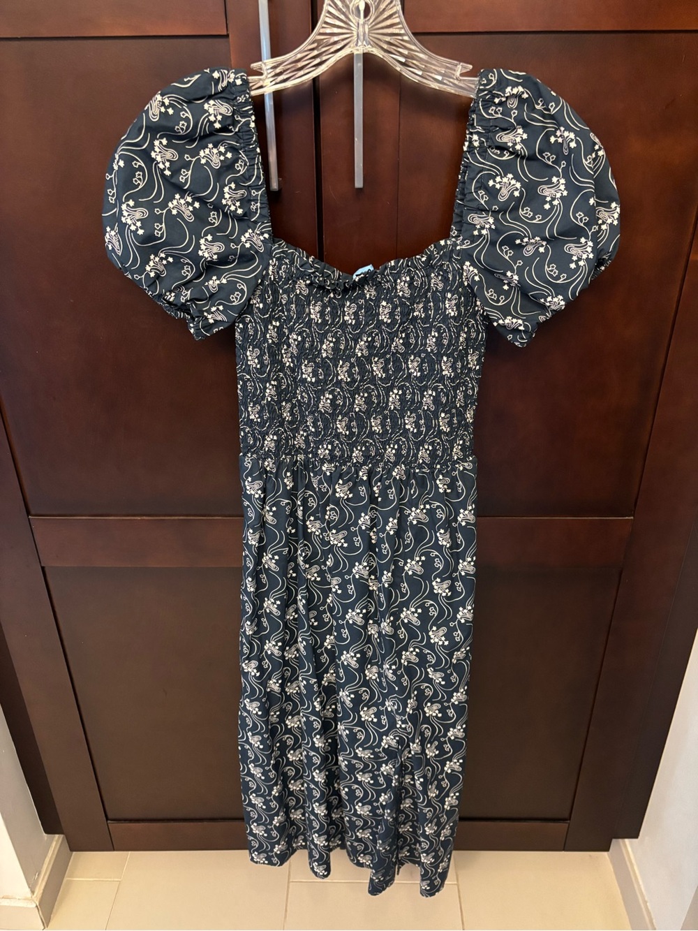 J. Crew Navy Floral Puff-Sleeve Dress